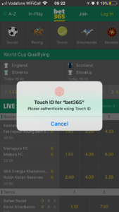 bet365 app touch id