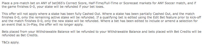 bet365 bore draw money back