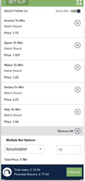 Marathon bet accumulator