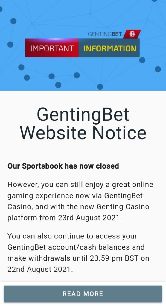 genting bet closed