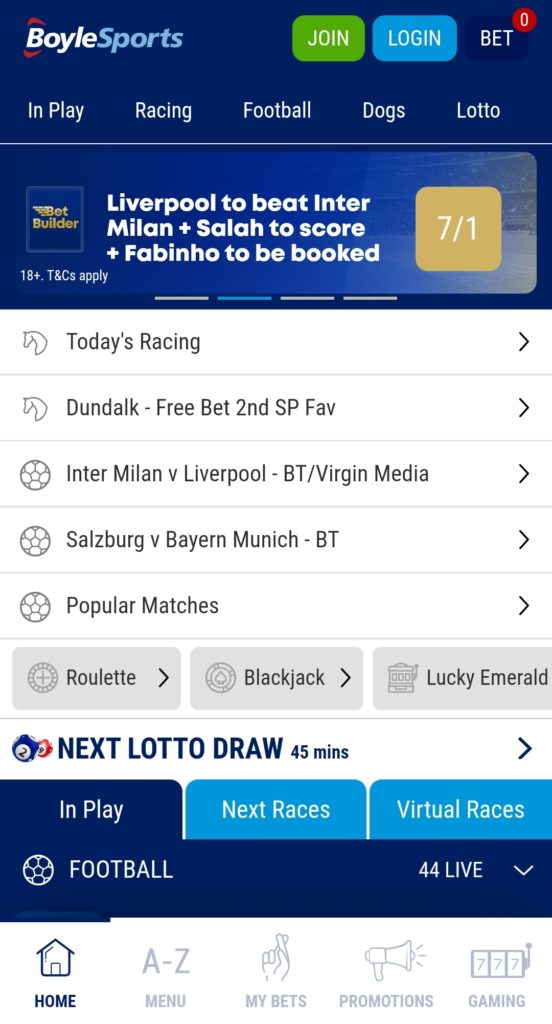 boylesports mobile homepage