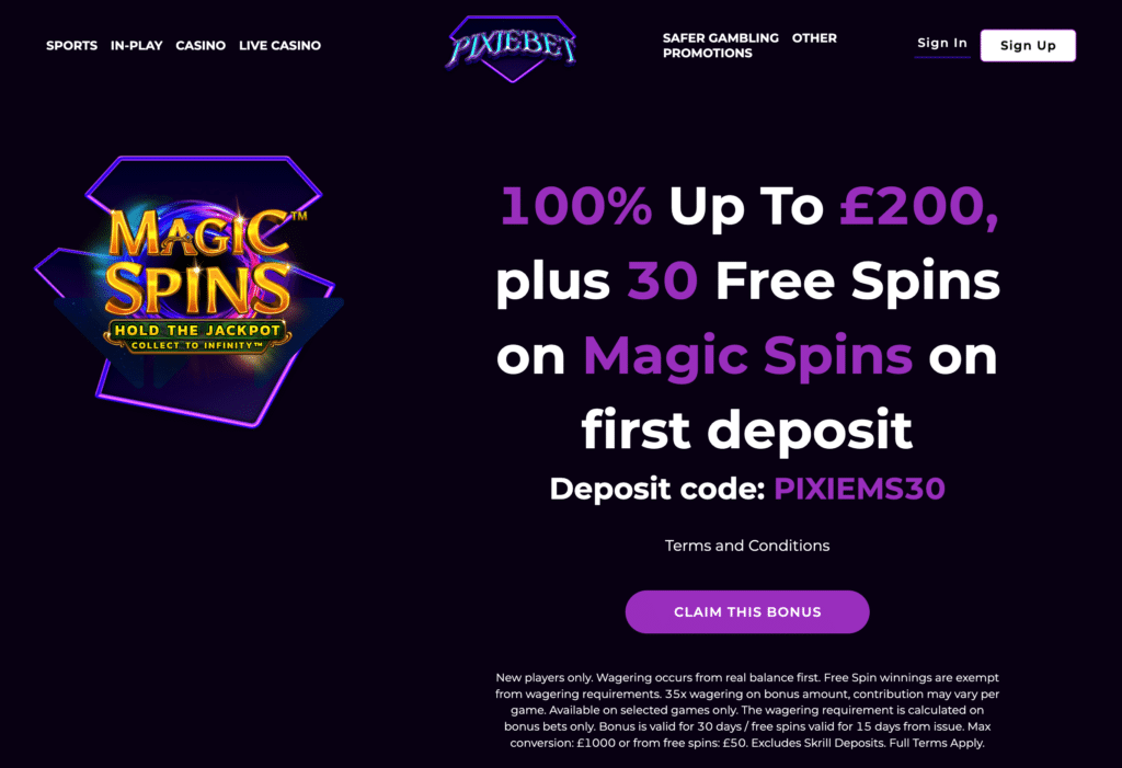 pixie bet welcome offer